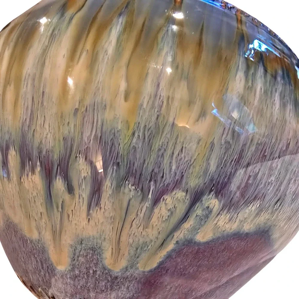 Vintage 1990s‎ Bill Campbell Pottery Vase Signed Blue Flambe Drip Glaze Globe 9